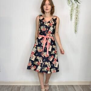 CITRINE ribbon belted A-line midi dress photograph print Parisian 2731